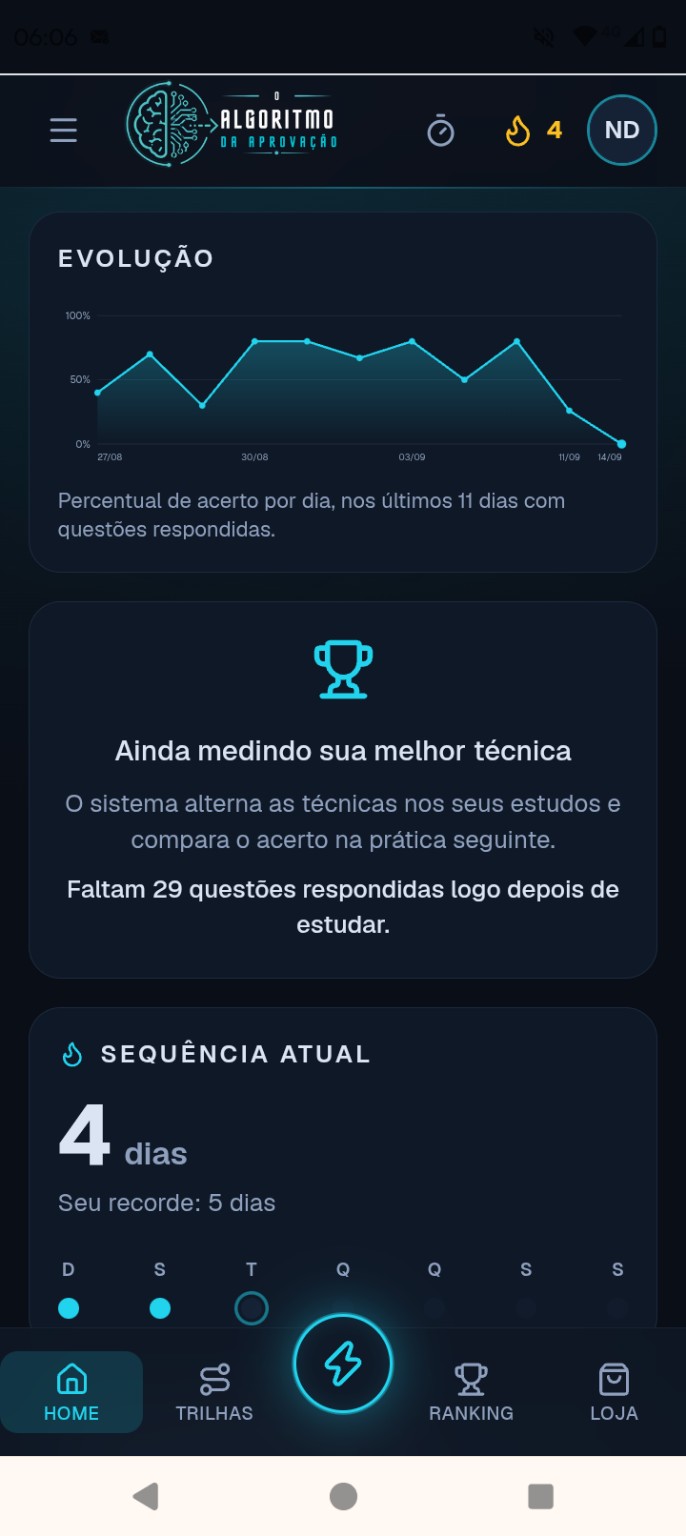 Tela inicial do aplicativo Algoritmo da Aprovação